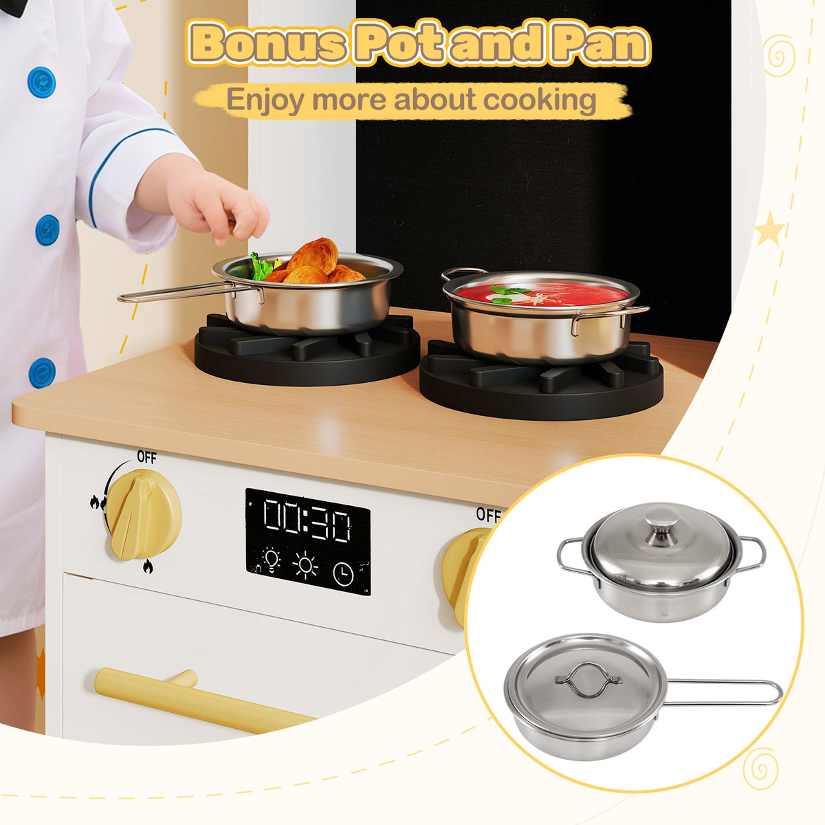 Kids Kitchen Playset | Wooden Pretend Play with Lights & Sounds