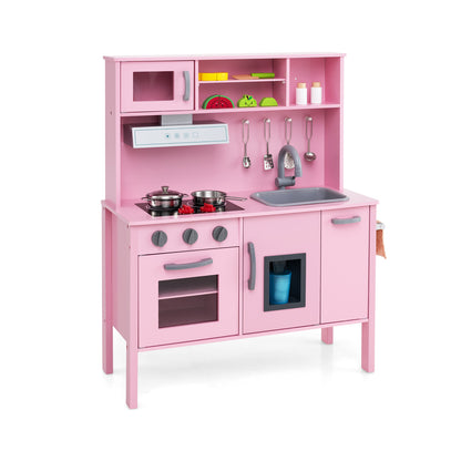 White Wooden Kids Kitchen Playset | Microwave & 18 Accessories