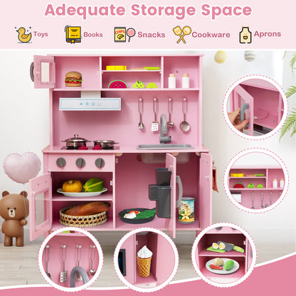 White Wooden Kids Kitchen Playset | Microwave & 18 Accessories