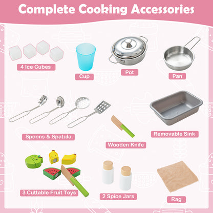 White Wooden Kids Kitchen Playset | Microwave & 18 Accessories