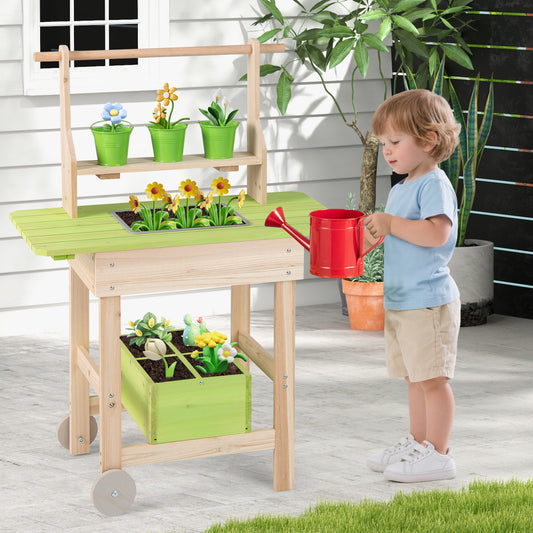 Natural Green Kids Mud Kitchen | Pots Watering Can Outdoor Play