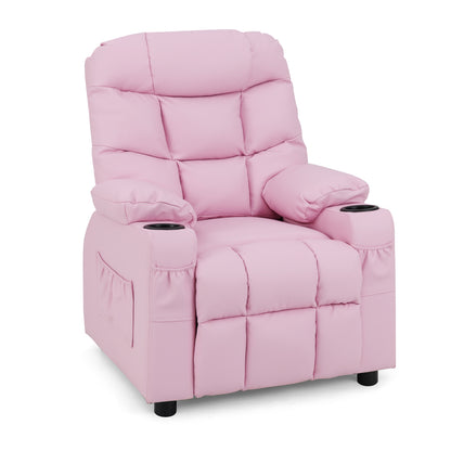 Pink Kids PU Leather Recliner | Cup Holder and Footrest