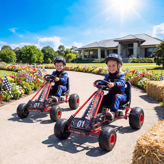 Costway Kids Pedal Go Kart with Steering Wheel and Wear-Resistant Wheels for Boys and Girls-Red