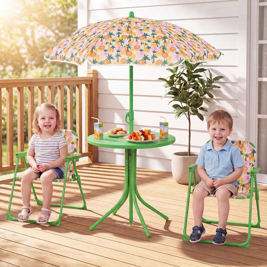 Kids Green Picnic Table Set | Umbrella & 2 Folding Chairs