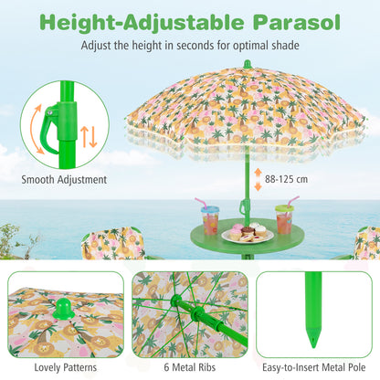 Kids Green Picnic Table Set | Umbrella & 2 Folding Chairs