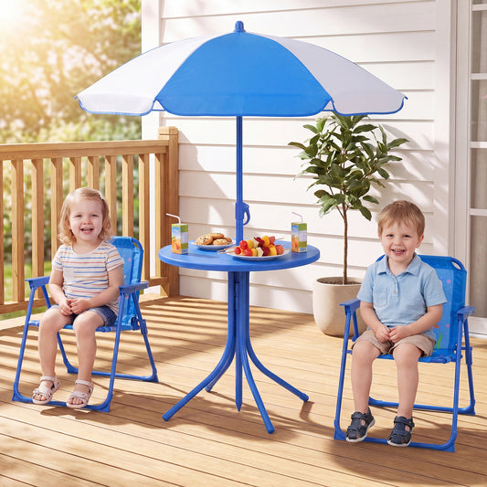Navy Kids Picnic Table Set | Umbrella & 2 Folding Chairs