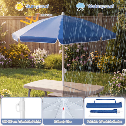 Kids Picnic Table With Umbrella & Benches | Brown Seats 4