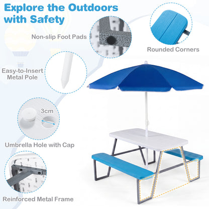 Blue Kids Picnic Table with Benches & Umbrella | Seats 4