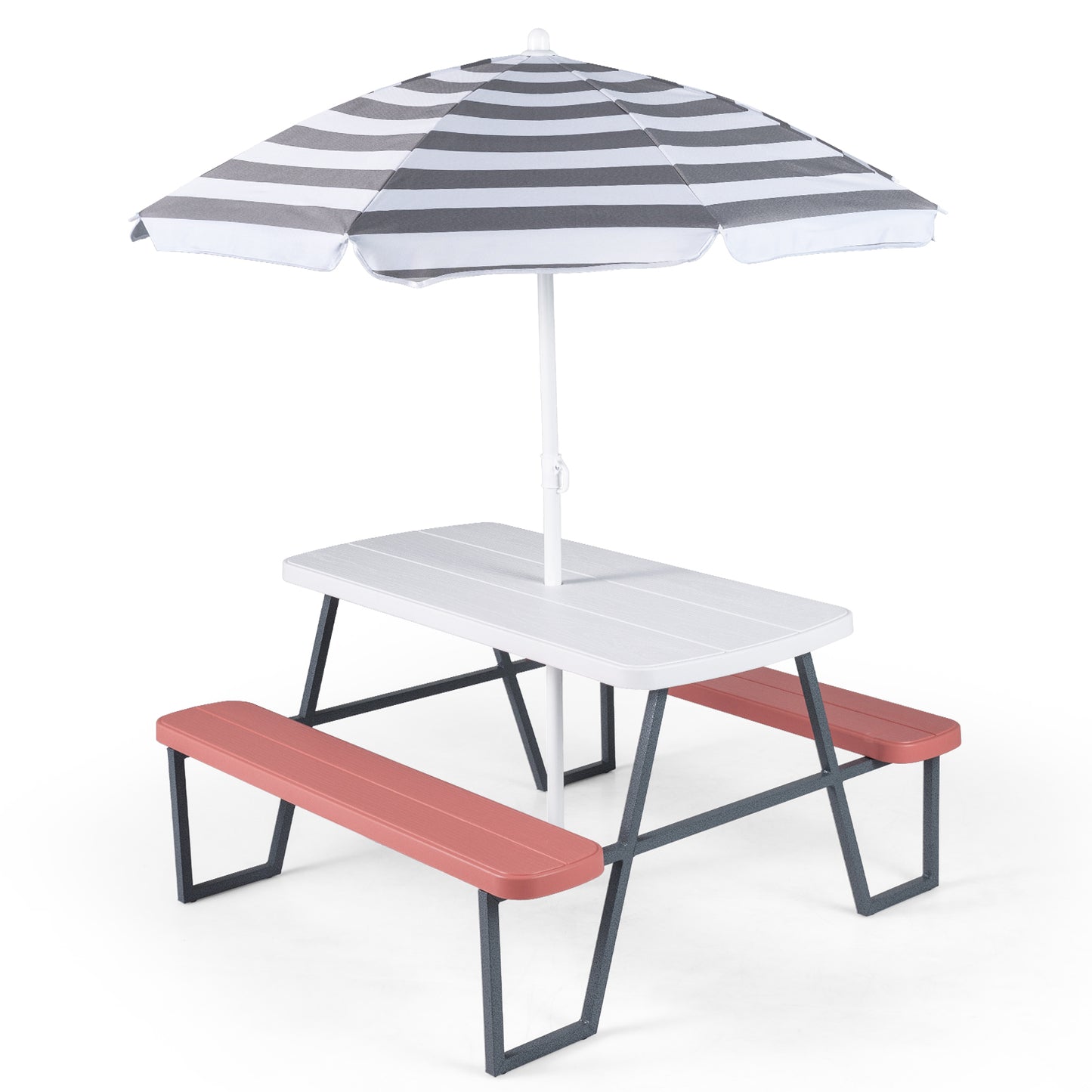 Pink Kids Picnic Table With Umbrella Benches | Seats 4