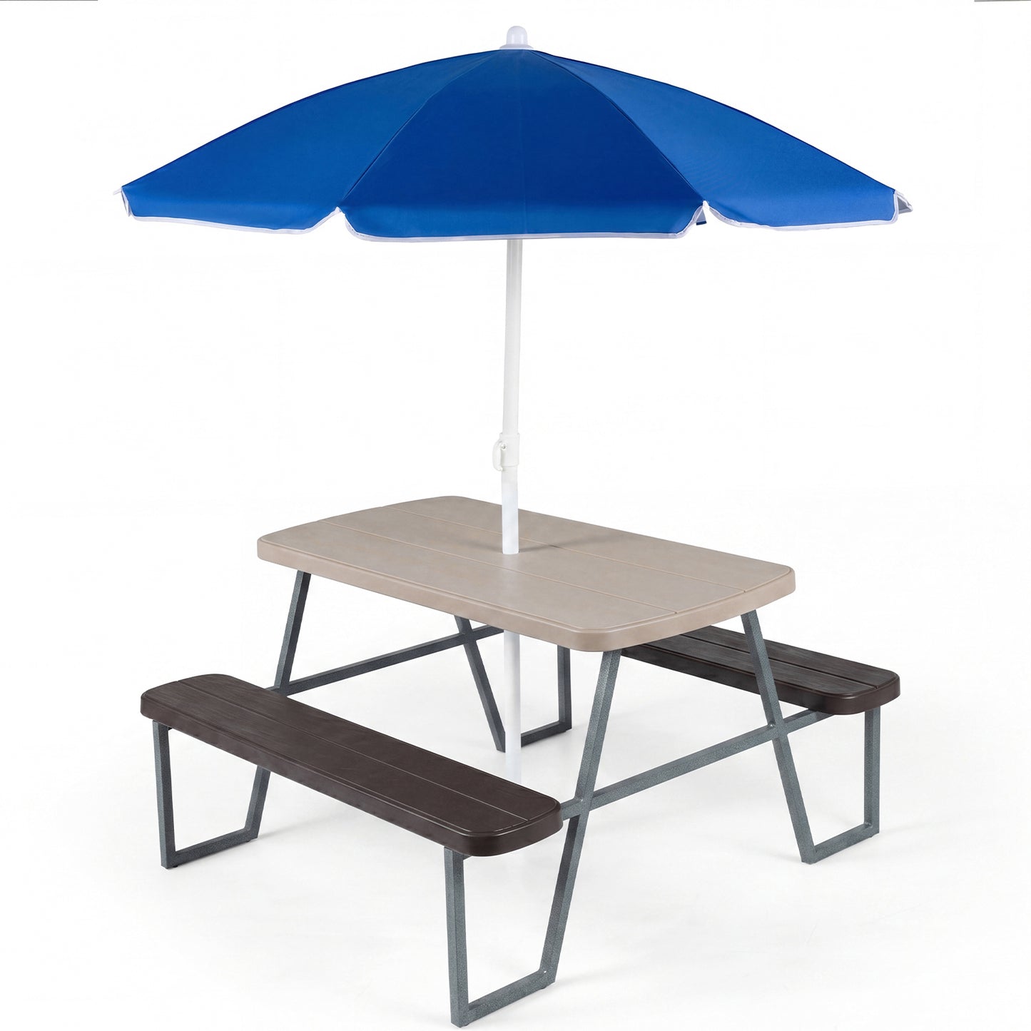 Kids Picnic Table With Umbrella & Benches | Brown Seats 4
