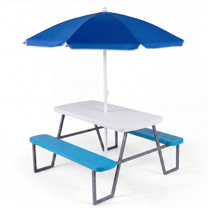 Blue Kids Picnic Table with Benches & Umbrella | Seats 4