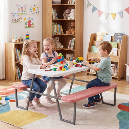 Pink Kids Picnic Table With Umbrella Benches | Seats 4