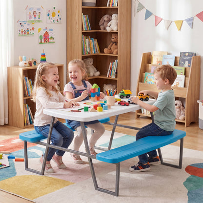 Blue Kids Picnic Table with Benches & Umbrella | Seats 4