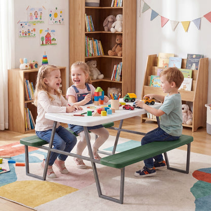 Green Kids Picnic Table With Umbrella Benches | Seats 4