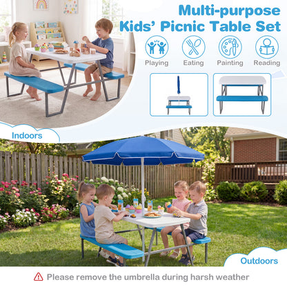 Blue Kids Picnic Table with Benches & Umbrella | Seats 4