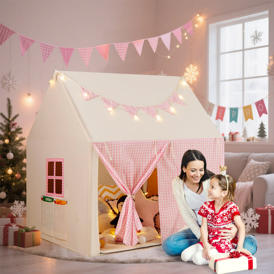 Kids Play Tent With Padded Mat & Star Lights | Pink