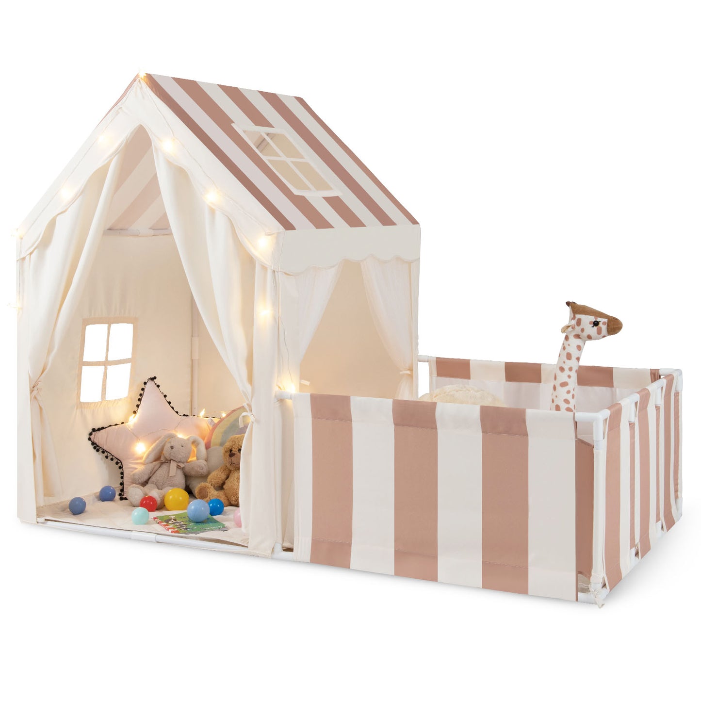 2 In 1 Kids Play Tent Playpen | Star Lights | Beige Mat