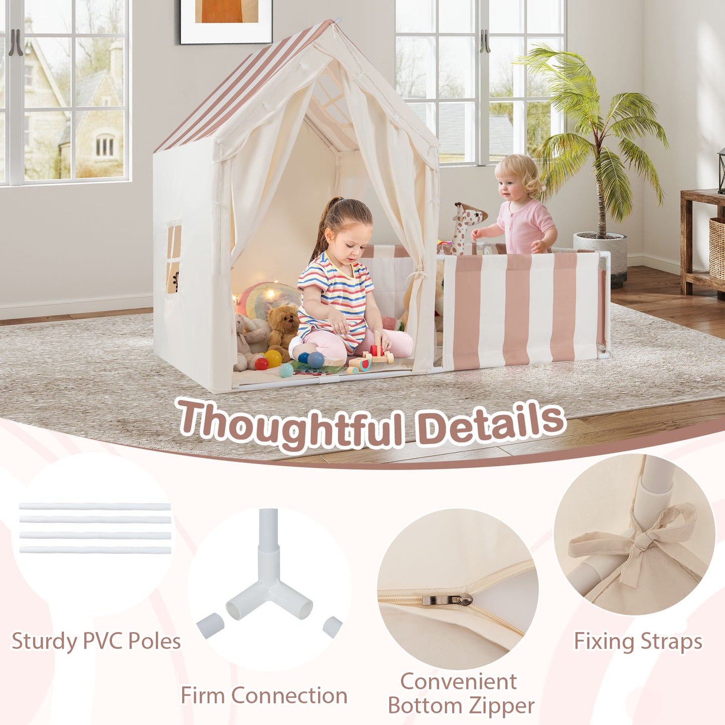 2 In 1 Kids Play Tent Playpen | Star Lights | Beige Mat