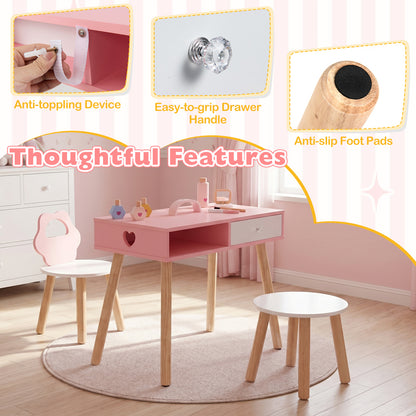 Pink Kids Nail Salon Playset | Table Chair Stool With Accessories