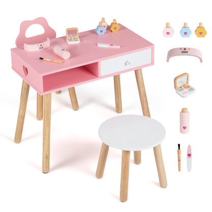 Pink Kids Nail Salon Playset | Table Chair Stool With Accessories