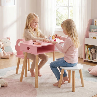 Pink Kids Nail Salon Playset | Table Chair Stool With Accessories