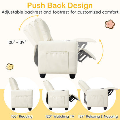Beige 2 Seater Kids Recliner | Cup Holders & Storage Pockets