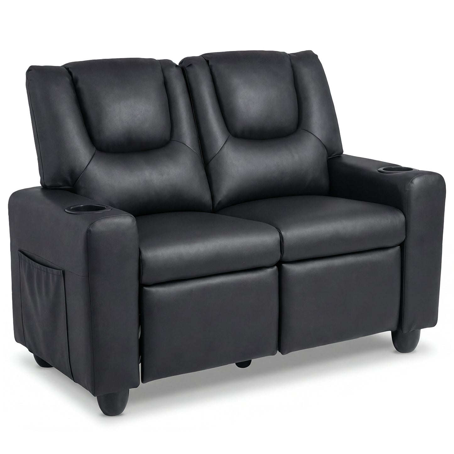 Black 2 Seater Kids Recliner | Cup Holders & Storage Pockets