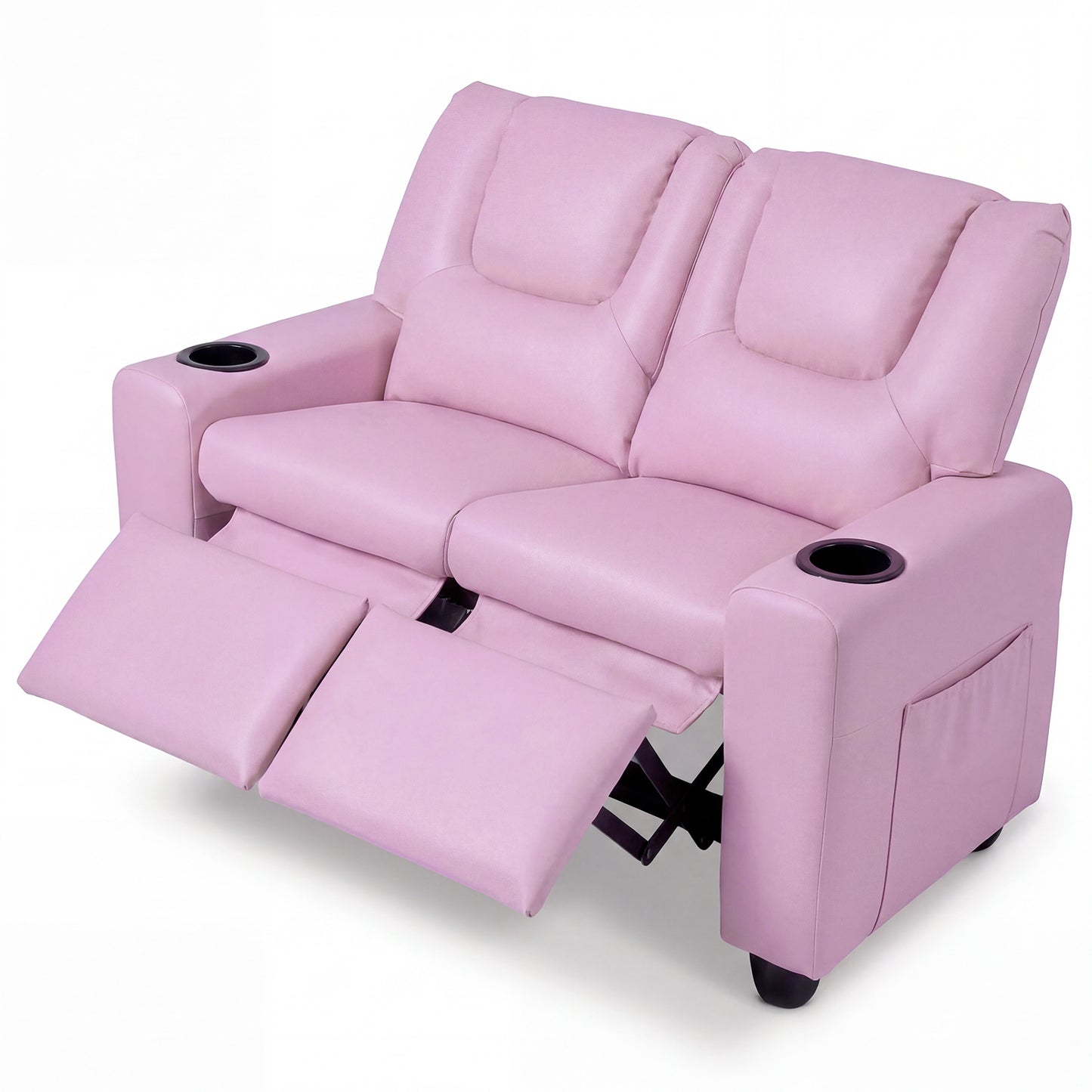 Pink 2-Seater Kids Recliner | Cup Holders & Storage Pockets