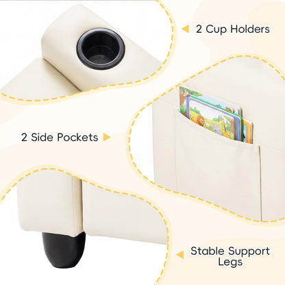 Beige 2 Seater Kids Recliner | Cup Holders & Storage Pockets