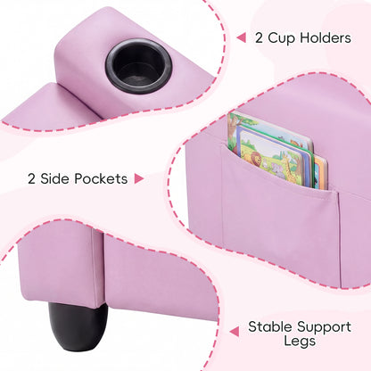Pink 2-Seater Kids Recliner | Cup Holders & Storage Pockets