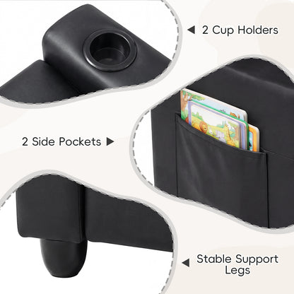 Black 2 Seater Kids Recliner | Cup Holders & Storage Pockets