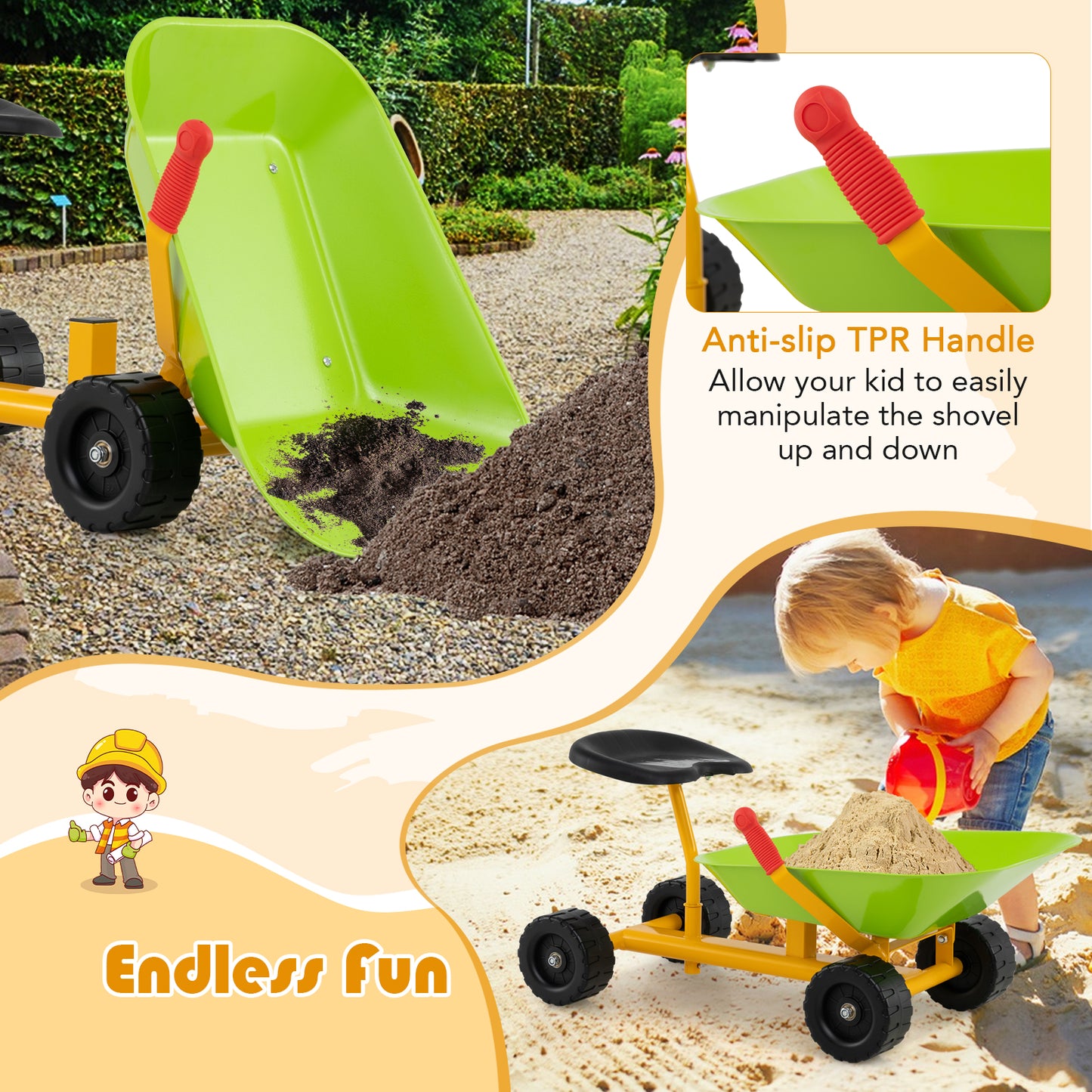 Green Ride On Sand Dumper | Heavy Duty Carbon Steel | 50kg