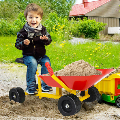 Kids Ride-On Sand Dumper Outdoor Sandbox Toy Heavy-Duty Carbon Steel Kids Wheelbarrow-Red