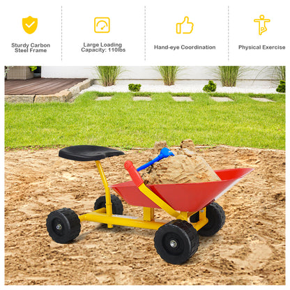 Red Kids Ride On Sand Dumper | Heavy Duty Carbon Steel 50kg