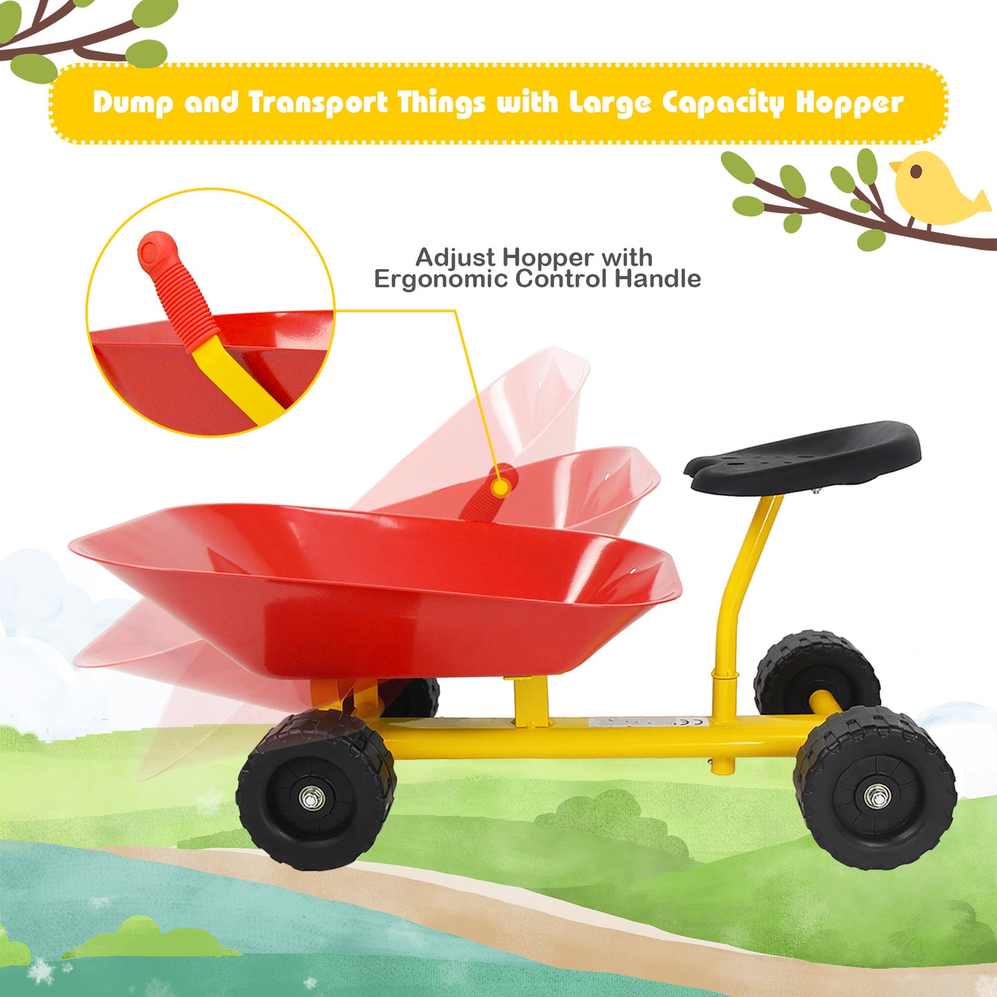 Red Kids Ride On Sand Dumper | Heavy Duty Carbon Steel 50kg