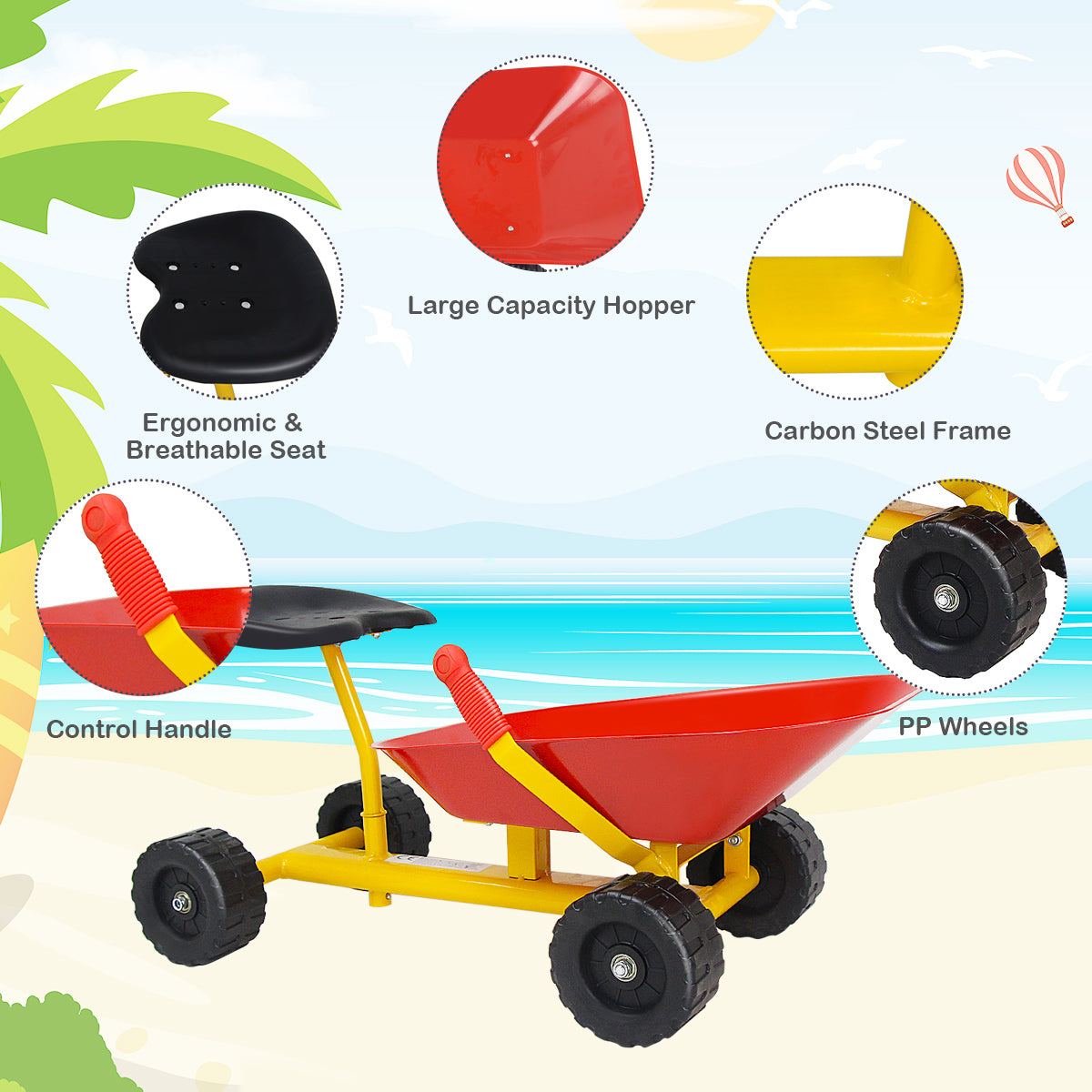Red Kids Ride On Sand Dumper | Heavy Duty Carbon Steel 50kg