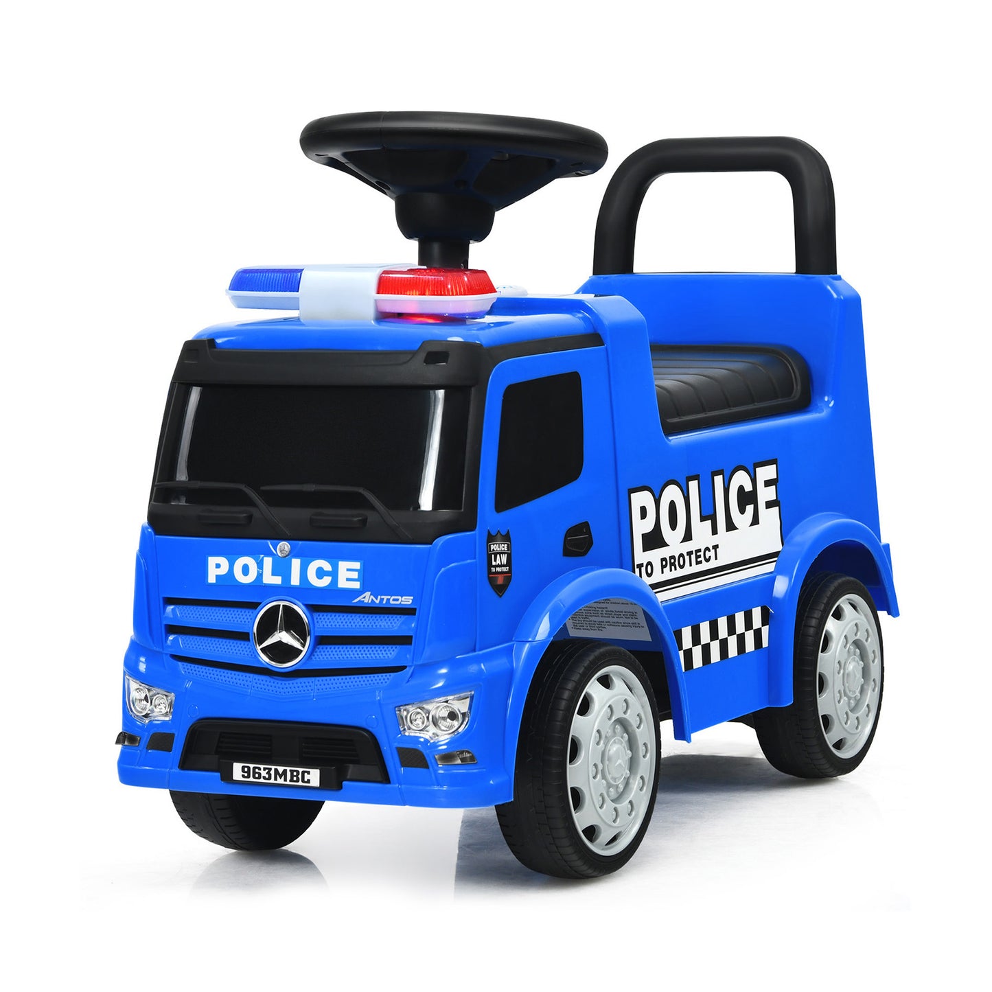 Blue Mercedes Benz Police Ride On Car | Push Bar Toddler Toy