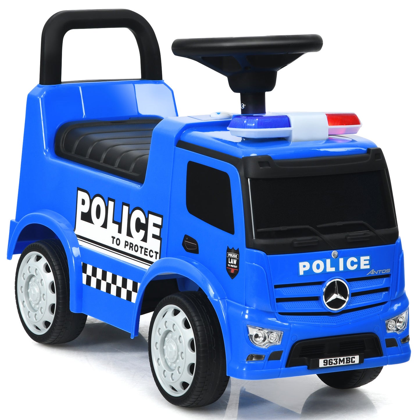 Blue Mercedes Benz Police Ride On Car | Push Bar Toddler Toy