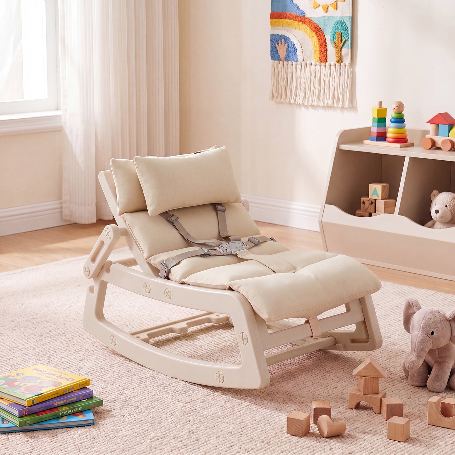 Costway Kids Rocking Chair with Adjustable Backrest & Washable Cushion for 6+ Months-Beige