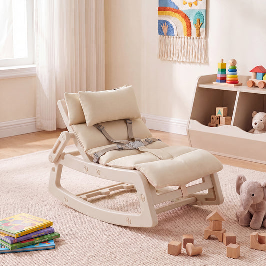 Costway Kids Rocking Chair with Adjustable Backrest & Washable Cushion for 6+ Months-Beige