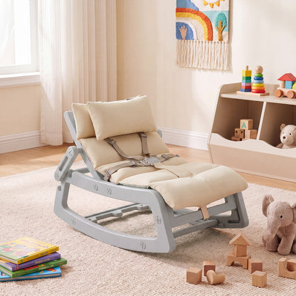 Costway Kids Rocking Chair with Adjustable Backrest & Washable Cushion for 6+ Months-Grey