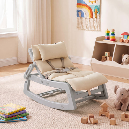 Costway Kids Rocking Chair with Adjustable Backrest & Washable Cushion for 6+ Months-Grey