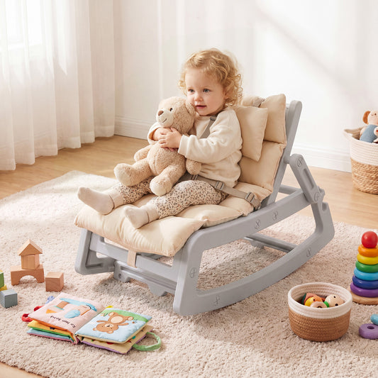 Grey Kids Rocking Chair | Adjustable Backrest & Washable Cushion