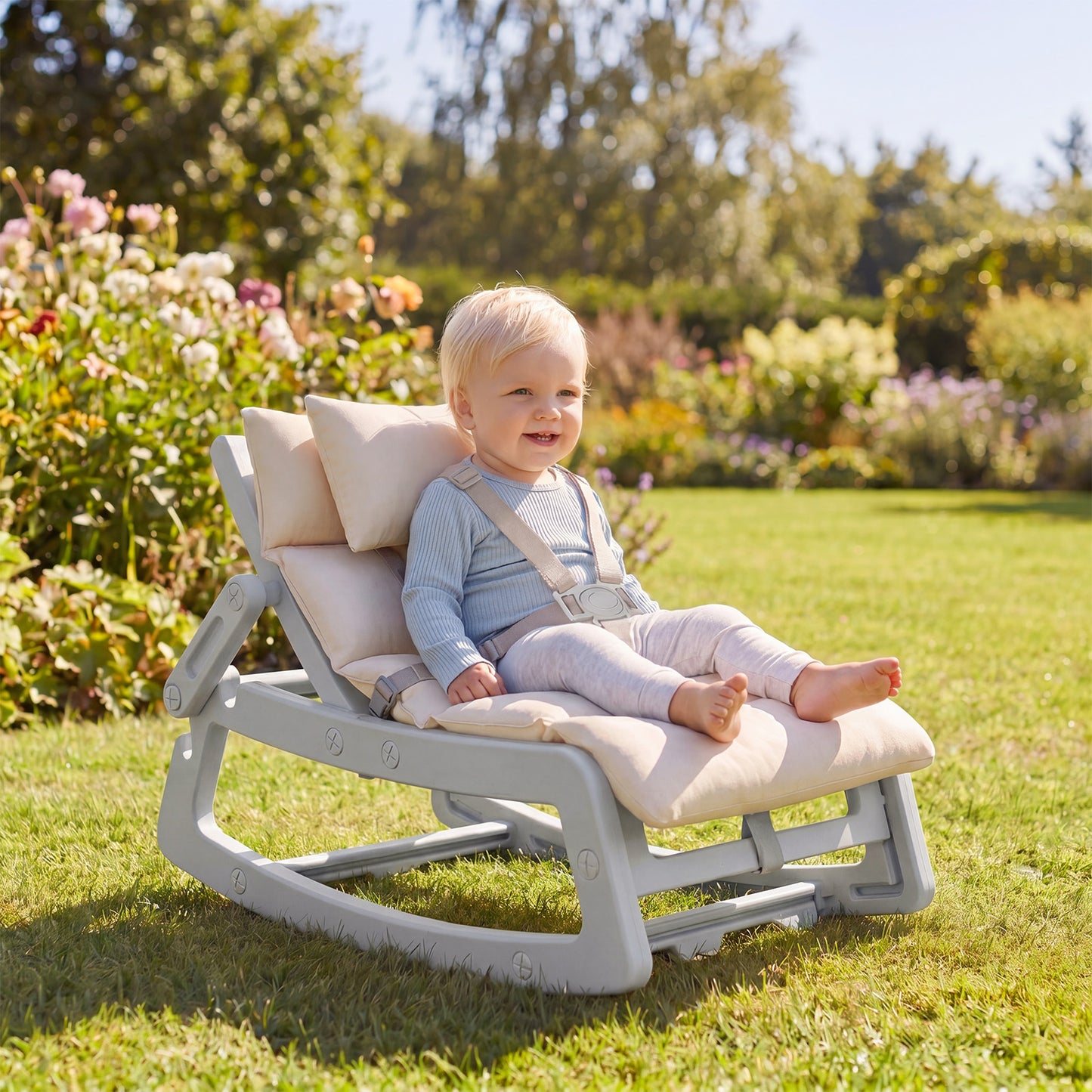 Grey Kids Rocking Chair | Adjustable Backrest & Washable Cushion