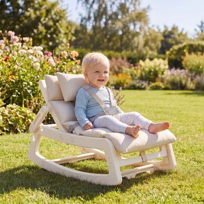 Beige Kids Rocking Chair | Adjustable Backrest & Washable Cushion