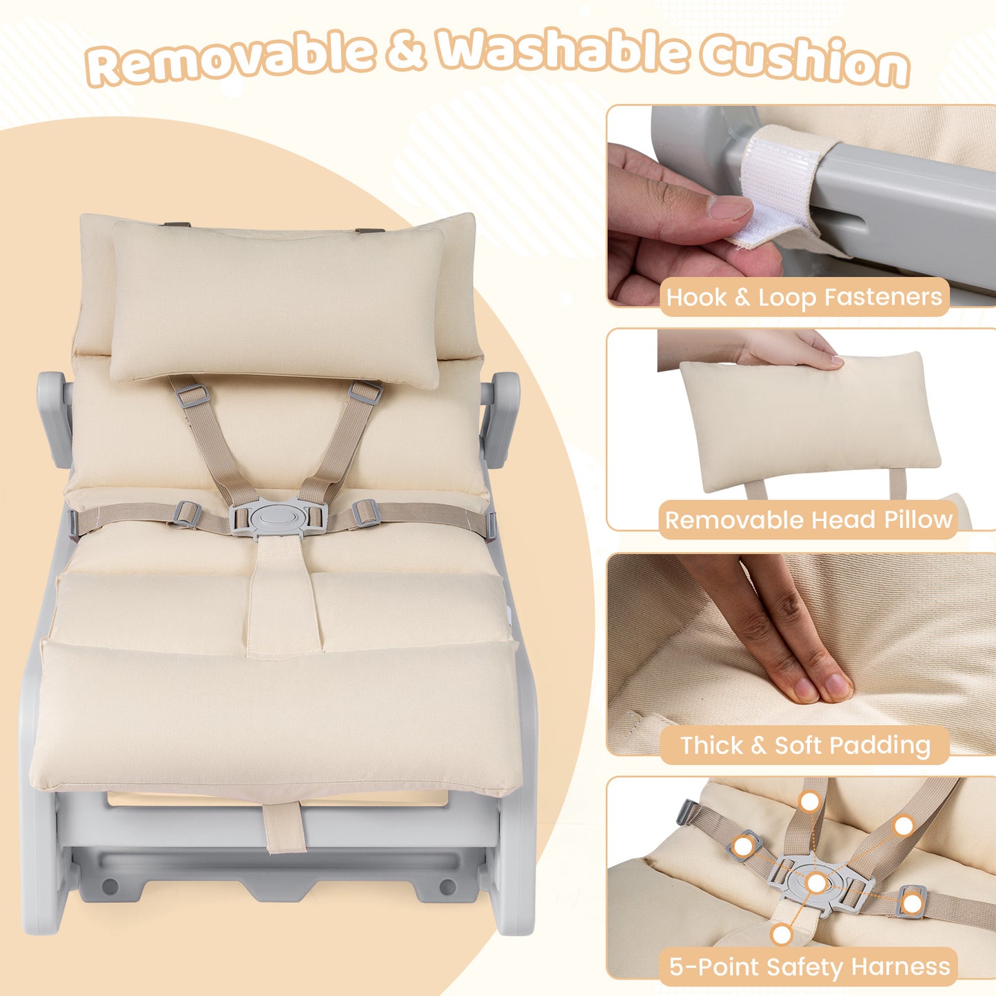 Grey Kids Rocking Chair | Adjustable Backrest & Washable Cushion