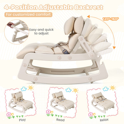 Beige Kids Rocking Chair | Adjustable Backrest & Washable Cushion