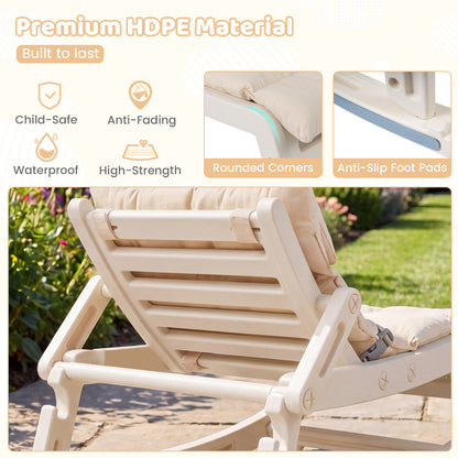 Beige Kids Rocking Chair | Adjustable Backrest & Washable Cushion