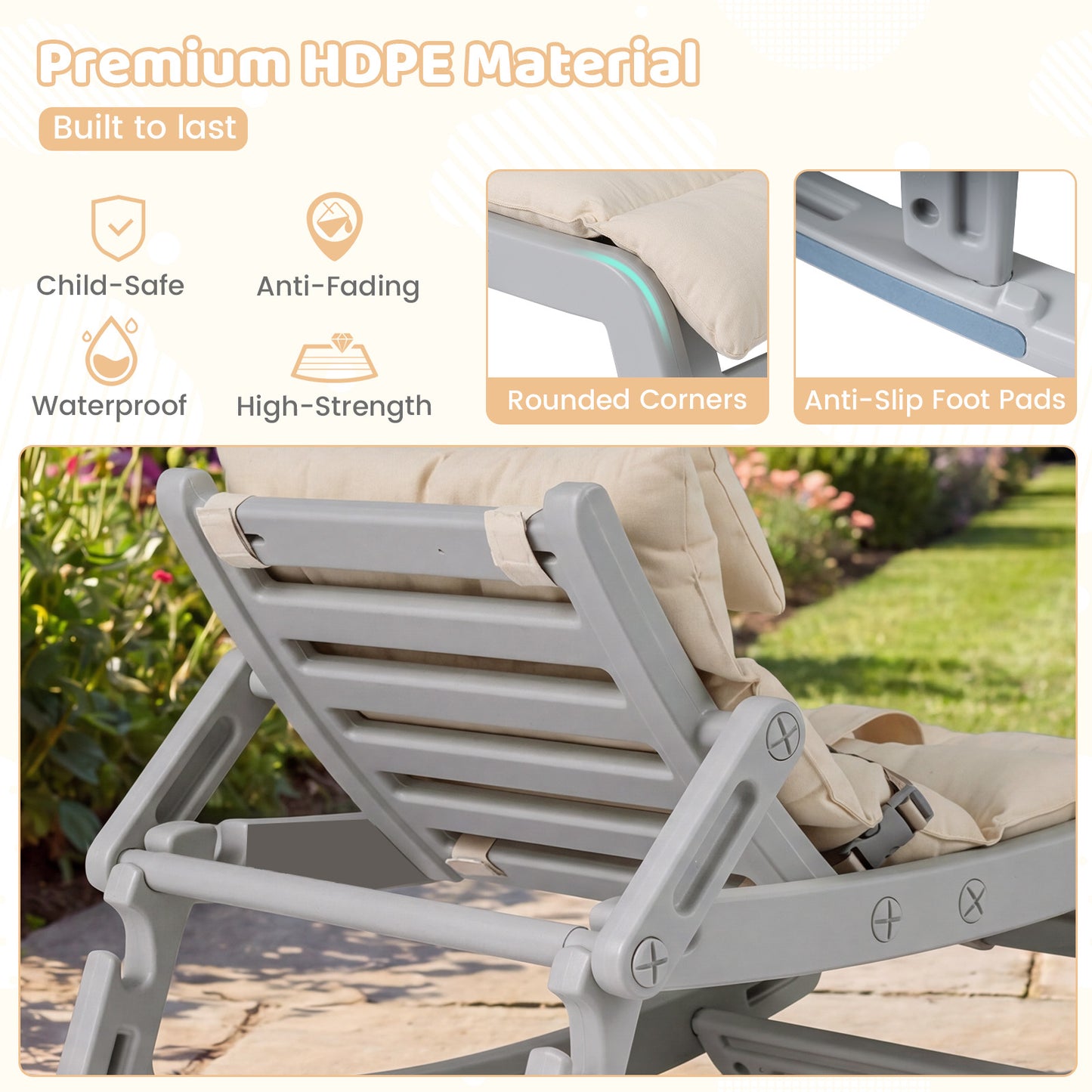 Grey Kids Rocking Chair | Adjustable Backrest & Washable Cushion