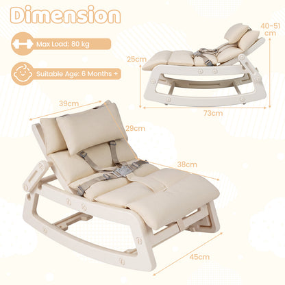Beige Kids Rocking Chair | Adjustable Backrest & Washable Cushion